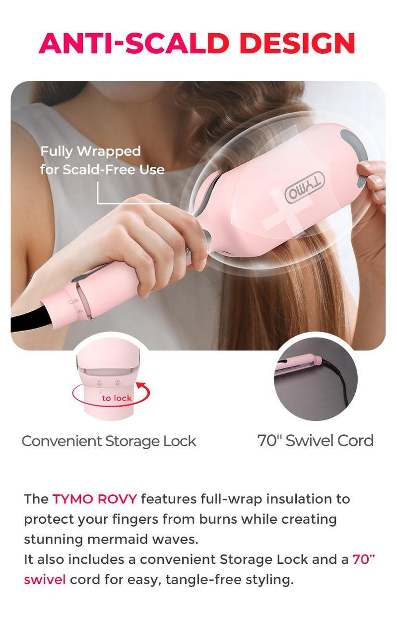 TYMO ROVY Beach Waves Curling Wand, Ionic Deep Waver Hair Curler Tool With Ceramic 3 Barrel For Women, Dual Voltage, Anti-Scald, Easy To Use Crimper Iron Hair Crimper Bed Head Waver Comfort, Hollywood Waves,Styling Kit,Negative Ion