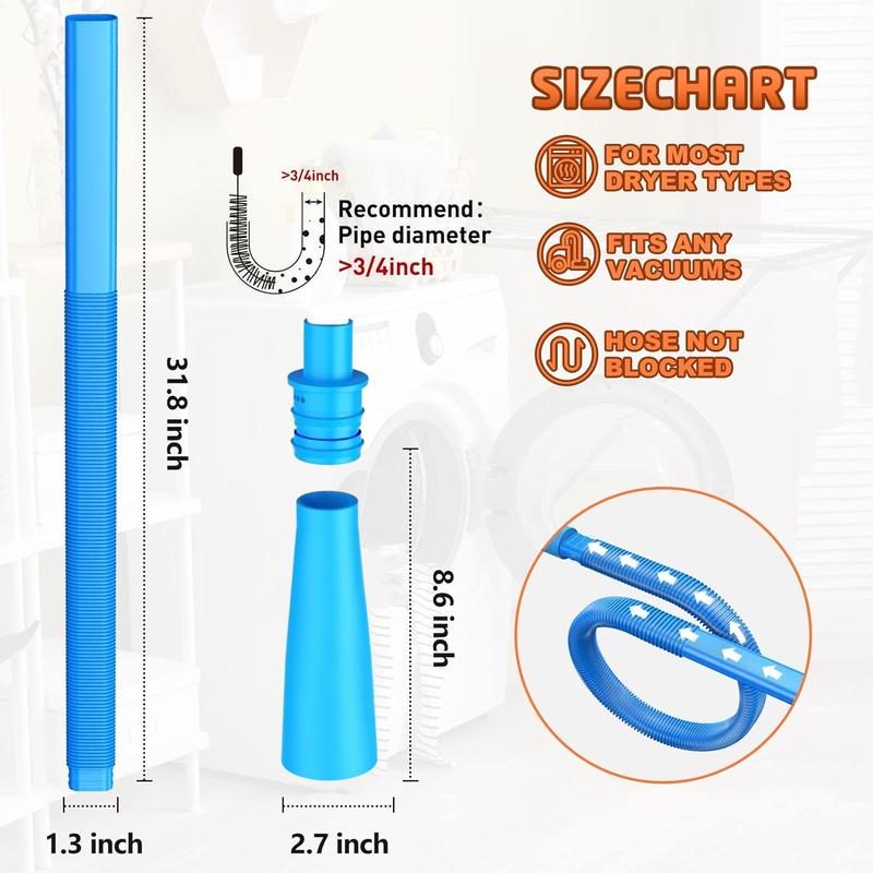 Dryer Vent Cleaner Kit, Dryer Lint Vacuum Attachment Compatible with Most Vacuum Cleaner, Dryer Vent Cleaning Tool Vacuum Hose with Universal Connector, 31.5 Inch, Blue