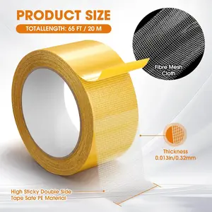 Double Sided Fabric Tape Heavy Duty Mounting Tape, Multifunctional High Stickness Strong Tape, Clear Gauze Fiberglass Tape for Clothes Pictures Posters Frames Carpet Art