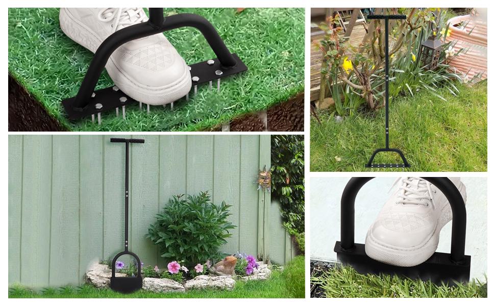 2-in-1 Lawn Aerator Spike Metal Manual Half Moon Tool with 12 Stainless Spikes 2 Replacement Heads for Compact Soil Garden Sidewalk Flower Beds Gardening Set Puller