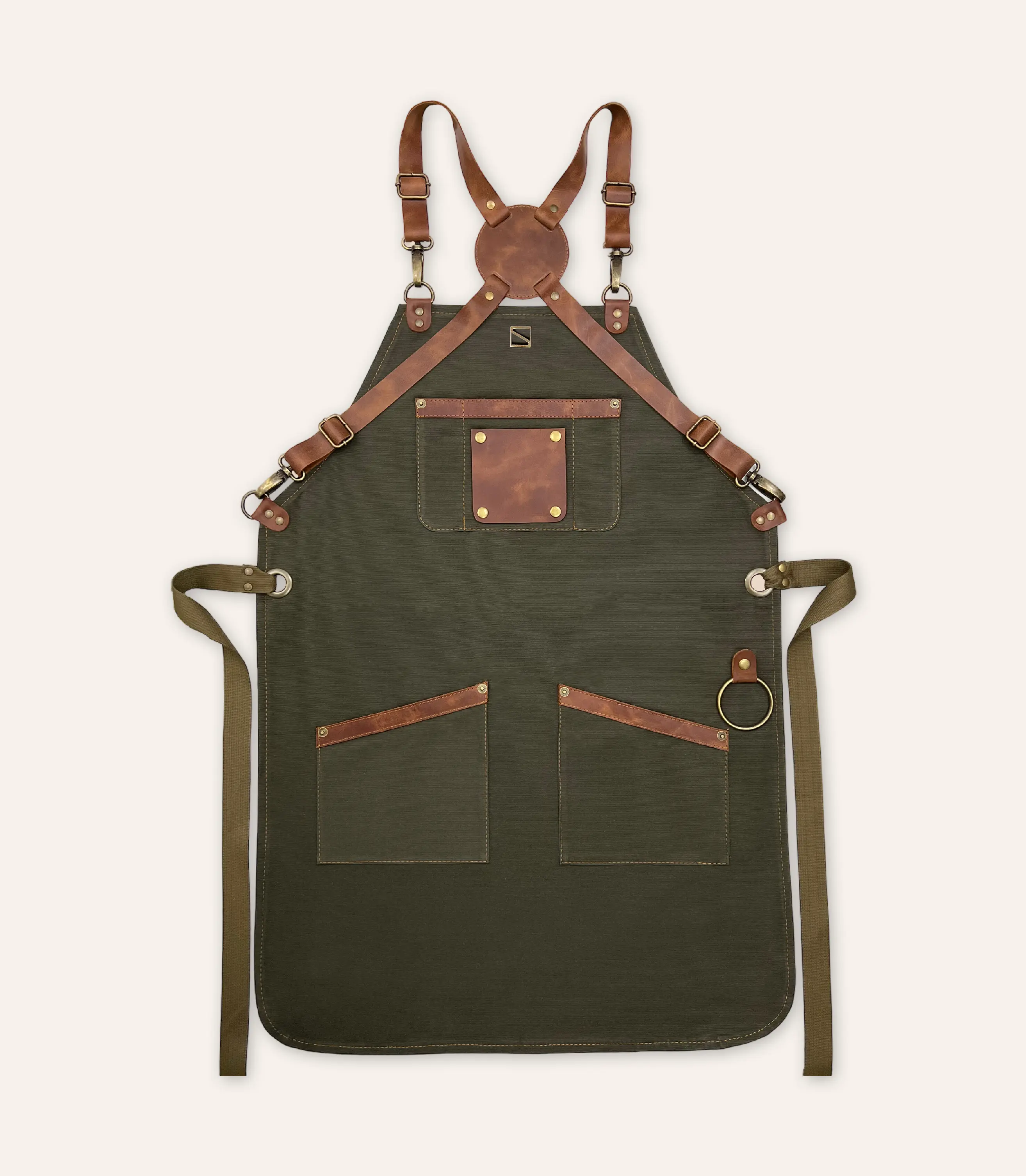 Personalized Leather Strap Canvas Apron with Pockets, Towel Ring & Brass Hardware - Cross-Back Design, Adjustable Comfortable Kitchen Apron for Men and Women - Best Gift, %100 Cotton Canvas