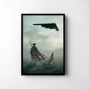 ( Not Frame ) America 250th Anniversary Poster, Revolutionary War Soldier and US Flag Wall Art, B2 Spirit Aircraft Patriotic 1776 2026 Freedom