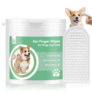 Dog Ear Cleaner, Dog Ear Wipes Finger Ear Cleaner Wipes for Dogs & Cats, Gently Eliminate Ear Wax,Debris and Odor, Relieve Ear Itching &Inflammation,Natural Ingredients - 50 Count