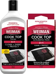 Ceramic and Glass Cooktop Cleaner - Heavy Duty Cleaner and Polish (10 Ounce Bottle and 3 Scrubbing Pads)