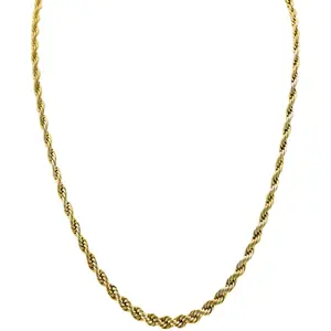 Rope 3 MM 18K Gold PVD  Chain 316L Stainless Steel Necklace - Non-Tarnish, Hypoallergenic, Polished Finish for Daily Wear, Unisex