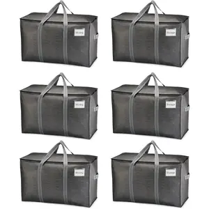 6 Pack Moving Bags Heavy Duty Moving Boxes Alternative Packing Storage Supplies for Dorm Room Essentials with Zipper for Clothes Extra Large Totes for Packaging Dark Gray 6 Pack