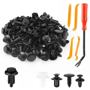 [New Deal]- 100 PCS Car Bumper Retainer Clips, 6 Type Nylon Fasteners Rivet Replacement Kit, Push-in Screw Bumper Push Rivet Clip with 5 Fastener Removers, Suitable for Many Brands of Vehicles