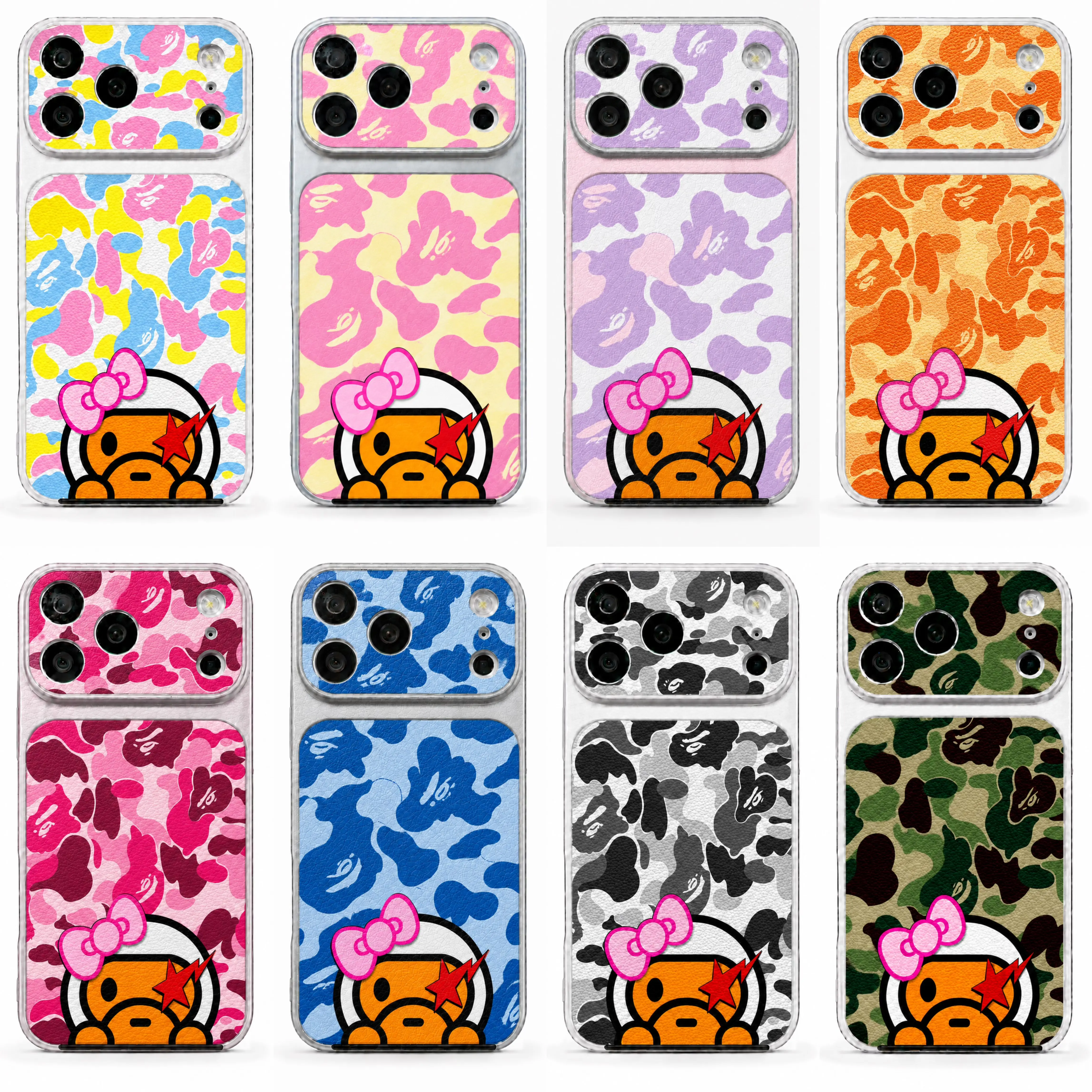 Premium Leather Bape Milo Camo Y2K Streetwear Phone Protective Cover for iPhone 12 13 14 15 16 17 Pro Max