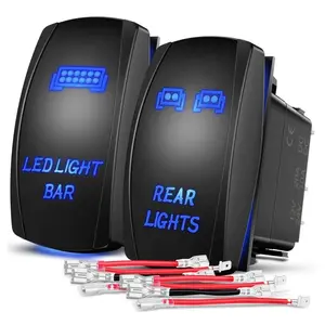 Nilight 2Pcs 5-Pin Laser On/Off Blue LED Single Pole Rocker Switch with Easy Installation, for Motorcycle Headlights, Yacht & SUV Electrical Systems (Includes 1 x 5 Pin Rear Lights Switch)