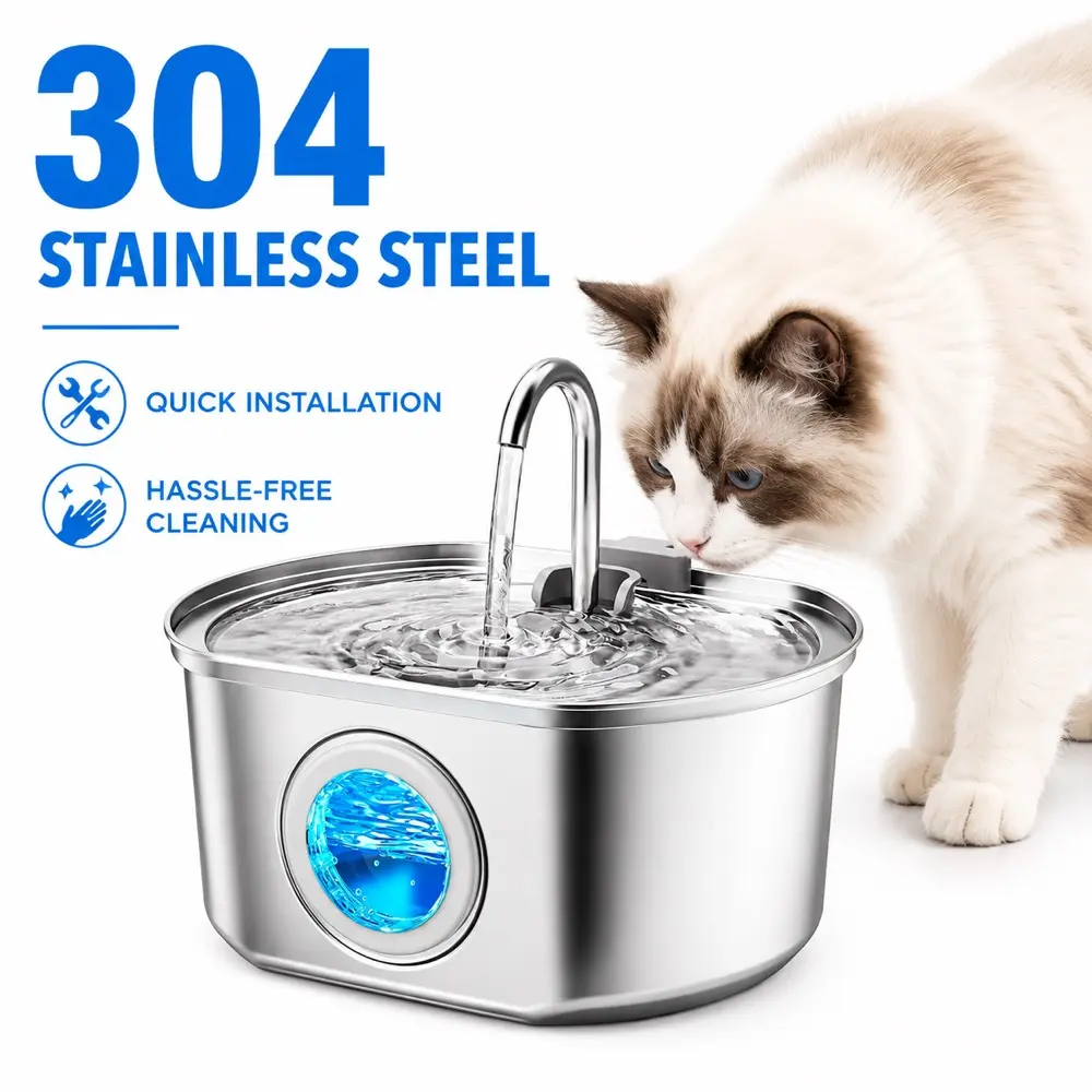 Cat Water Fountain Stainless Steel: 74oz/2.2L Cat Fountainfor Drinking | Pet Water Fountain Inside - Automatic DogWatering Dispenser Bowl-Pet Feeding & Watering Supplies- Water Level Window #back to school