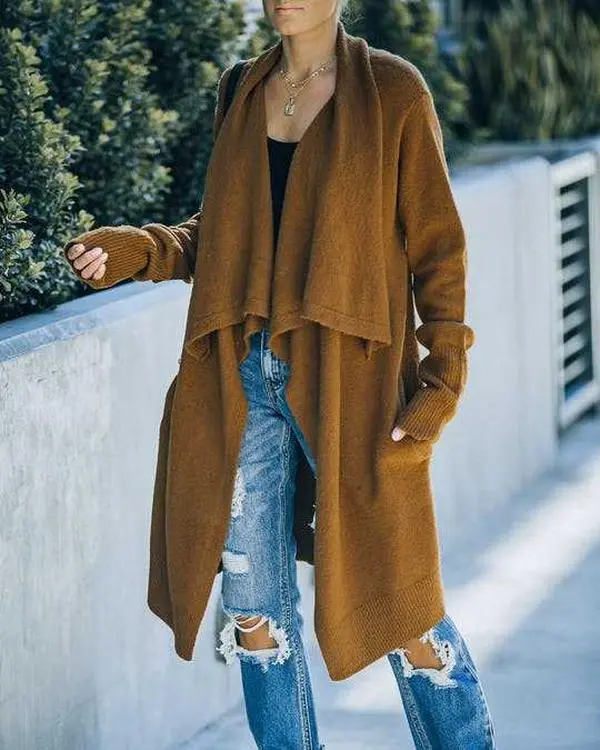 The Laid Bare – Open Front Caramel Knit Coat