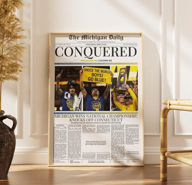 2026 Michigan Wolverines “CONQUERED” National Championship Newspaper  - Poster Print Unframed