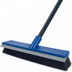 Furniture for daily use 16 Inch Push Broom Outdoor 2 in 1 with Rubber Squeegee and Stiff Bristle Deck Brush 58" Long Handle for Deck Patio Garage Warehouse Driveway Concrete Floor Cleaning Scrubbing(Blue)