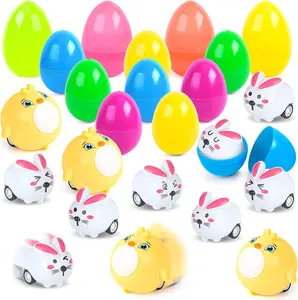 12PCS Prefilled Easter Eggs with Colorful Sets of Animal Pull-Back Cars, Easter Basket Stuffers for Kids, Egg Hunt Party Favor Gifts with Pull-Back Fun