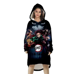 Funny Demon slayer figure wearable blanket hoodie oversized kitty sport hoodie Demon Slayer merch pajamas kitty stuff can be used as Christmas gift, birthday gift for mom, women, girlfriend, men