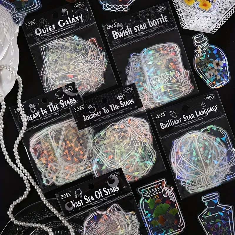 60 Sheets (6 Packs) Simulated Glass Bottle Pattern Holographic Stickers, Self-Adhesive Transparent Sticker Labels, Vintage Bottle Pattern Theme Sticker Decorations for Scrapbook Bullet Journal Planner Water Bottle Notebook