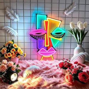 Colored Abstract Face Neon Signs - LED Glowing Signs for Wall Art Decoration, Bar, Cafe, Fashion Restaurant, Business Studio, Game Room Decoration Party, Best Art Gifts - Christmas New Year Gifts