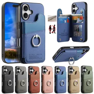 (Case & Nova.)RFID Blocking PU Leather Wallet Phone Case with Card Holder & 360° Ring Stand, Shockproof Protective Cover for iPhone 17 Pro Max, 16, 15, 14, 13, 12, 11, XS