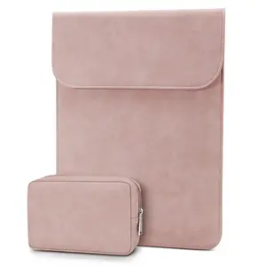 13 13.3 Inch Laptop Sleeve Bag with Accessory Pouch, Faux Suede Leather Sleeve Notebook Case Cover for MacBook Air 13 / MacBook Pro 14 13 / MacBook Neo, Laptop Bags