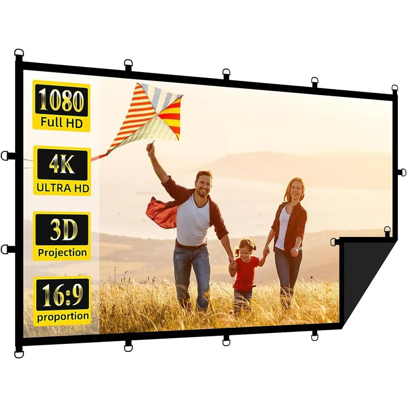 Projector Screen,Outdoor Projector Screen,Foldable Black Backing Screen,Projector Screens for Home, Camping,Backyard Cinema,School,Office,Wedding,Church (100 inch)