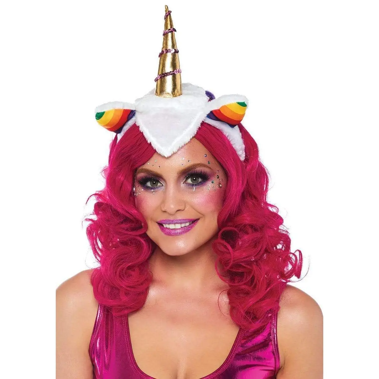 Unicorn Headband with Rainbow Half Wig and Golden Horn, Soft Velvet Adjustable Headgear Headbands with Plush Ears and Sequin Details for Most Adults, Accessories, Accessory, Halloween, Synthetic Wig, Bling Hair Fashion, Costume Party, Velvet Fabric, Rainb