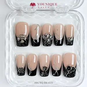 Younique Nails 2025 | HH Studio | Silver Noir | 10PCS 100% Handmade Press-On Nails | Reusable Colorful Art