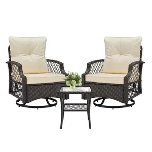 【Soohow】 3-Piece Swivel Patio Bistro Set, All-Weather Rattan Outdoor Furniture with Cushions & Table, High Back Swivel Glider Chairs for Porch, Backyard, Patio Furniture Sets, Porch Furniture Set