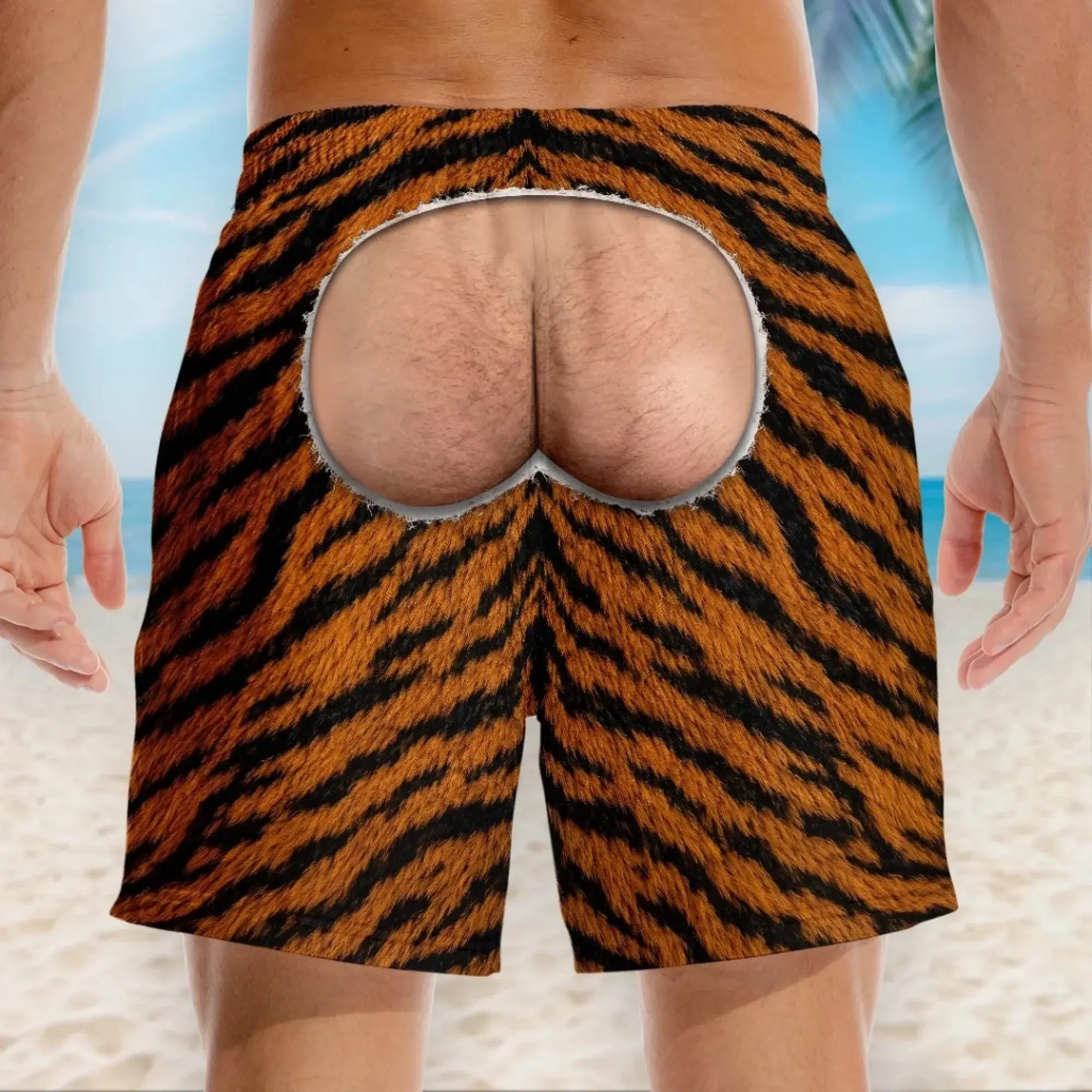 Funny Animal Print Swim Trunks for Men, HG Leopard Zebra Tiger Beach Shorts Gag Gift