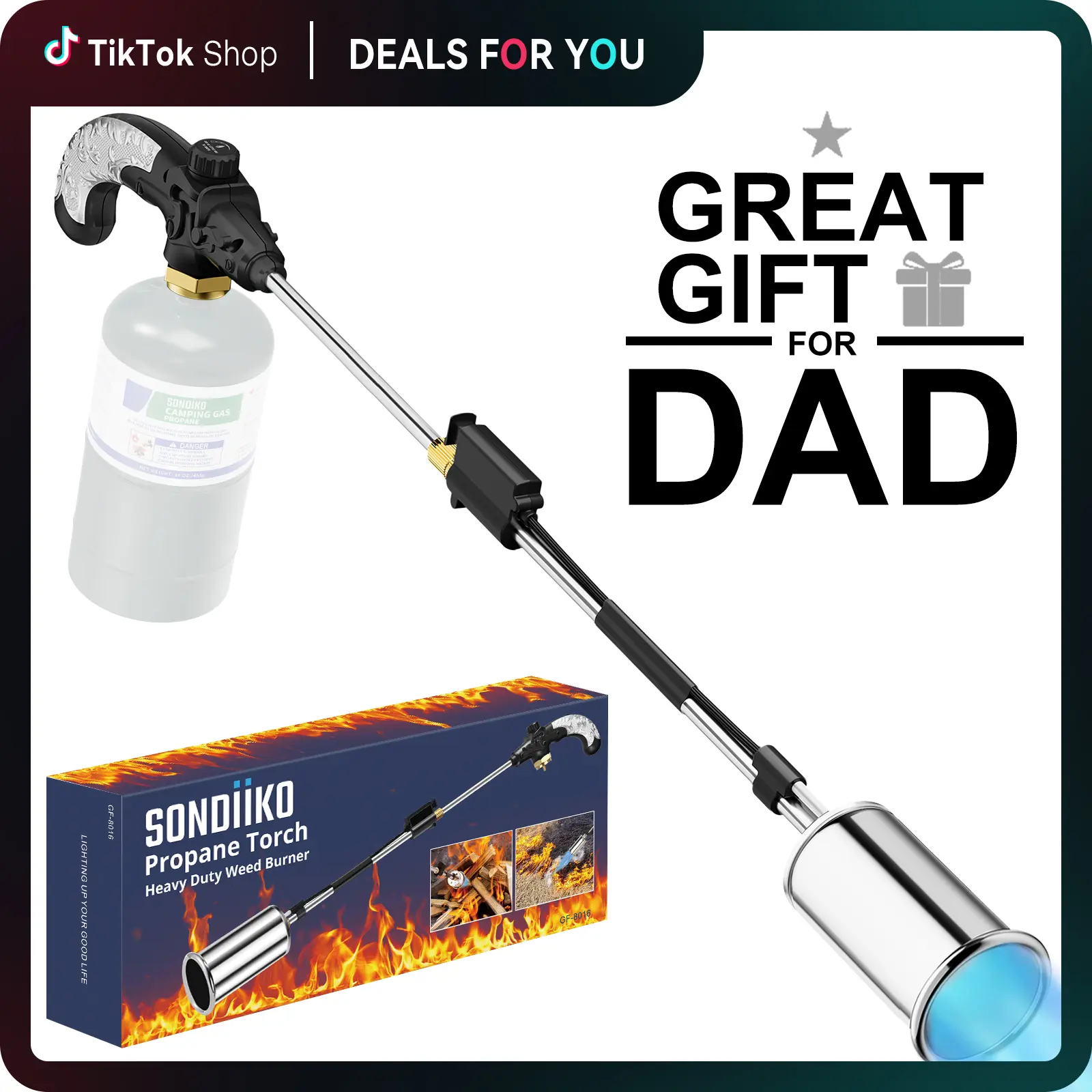 SonDiiKO Propane Torch Weed Burner, Powerful Heat Output Weed Torch Flamethrower, 30" Detachable Long Arm Heavy Duty Blow Torch with Flame Control For Garden, Wood, Ice, Snow, Stumps, Melting (Propane Tank Not Included)