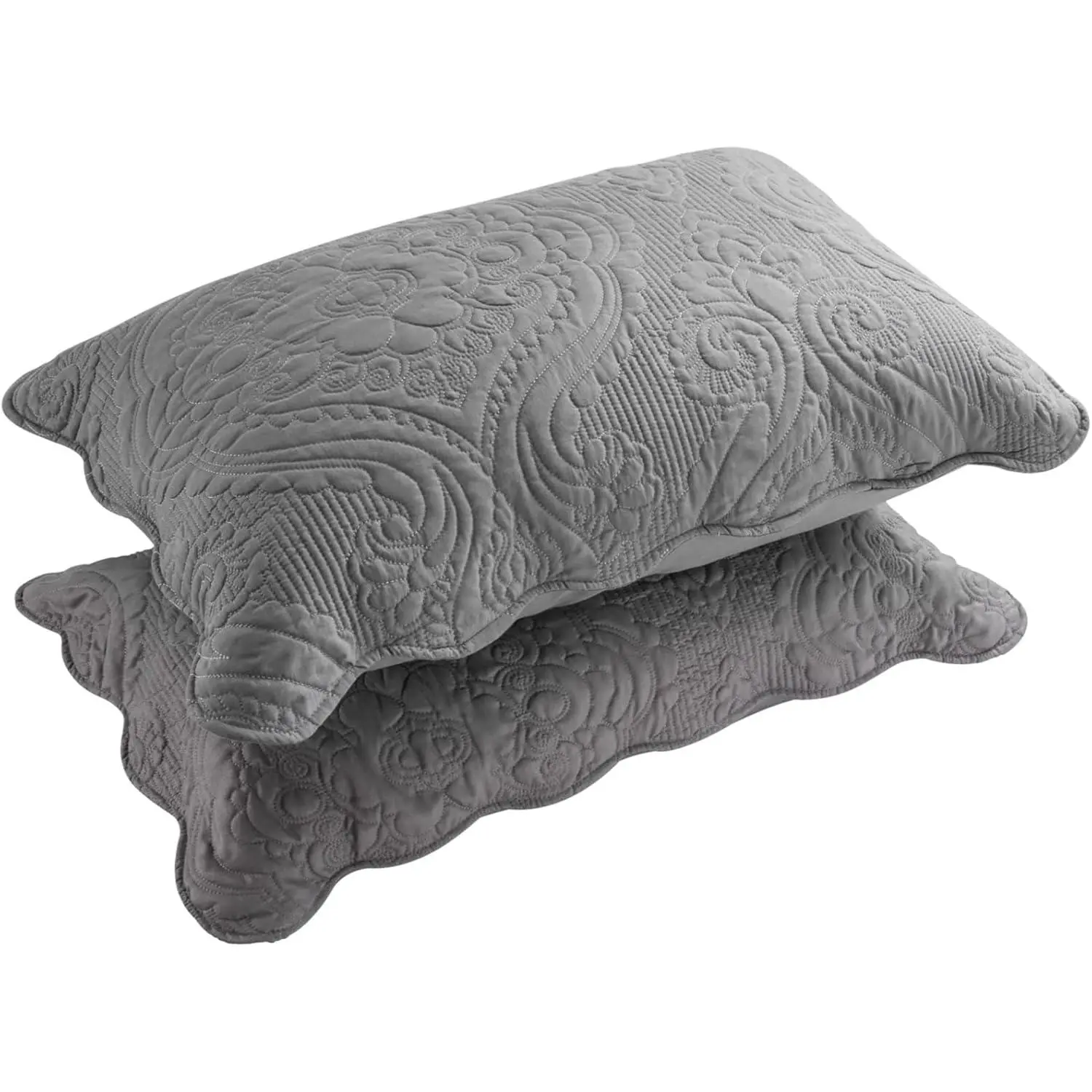 Quilted Pillow Shams Set of 2, Decorative Microfiber  Size Bed Pillow Shams, Soft Breathable Pillow Covers with Envelope Closure (Grey, 20 x 30 Inch)