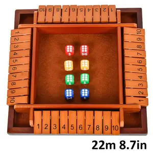 Hatwoo Shut The Box Dice Game for 2-6 Player, Four-sided Wooden Board Flip Game with 10 Numbers, Classic Brown Table Classic Games for Home, Party Birthday Leisure Time