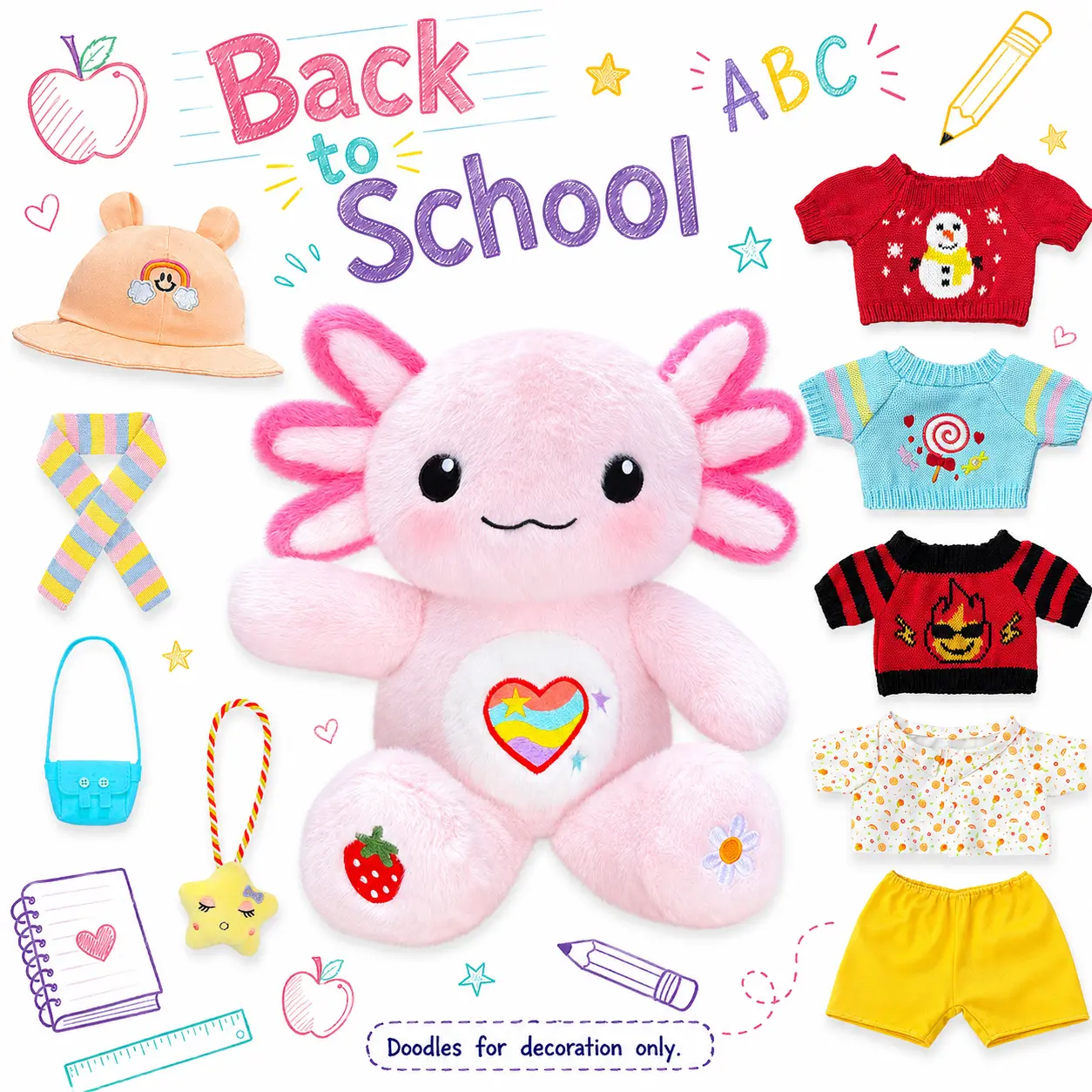 cuddly lover plushies soft stuff fabric huggable  Axolotl Plush doll toy Dress Up Set with 9-Piece Clothes and Accessories, Cute Axolotl Stuffed Animal, Back to School girly Gift home for child day birthday girlygifts