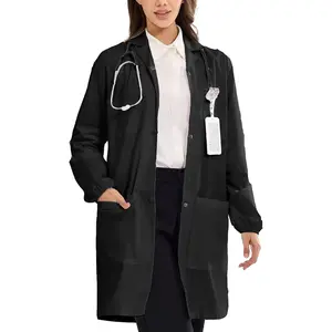 2025Women's Lab Coats Snap Closure 4 Pockets Elastic Cuffs Professional Medicas Long Sleeve Labcoats Scientist College Womenswear Clothes