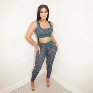Women's Printed Turtleneck Pants Set for Summer Season, Sleeveless, Short Length, Skinny Fit, High Waist, Made of Spandex and Polyester Knitted Fabric Womenswear