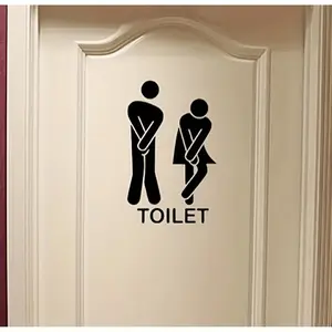 New Toilet Sign Wall Sticker Removable Bathroom Shower Room Personalized Wallpaper, Unique Design for Home Decor & Organization