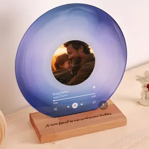 Father's Day Gifts Idea Personalized Vinyl Record Frame Dad Gifts Custom Photo Dad Plaque Customized Acrylic Picture Song Plaque for Daddy Gradient Blue Music Photo Frame Display for Papa Birthday Gift for Him Christmas Gifts Home Decor