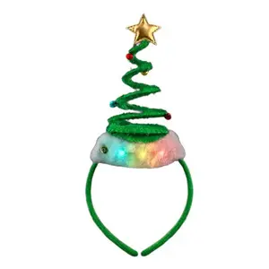 Light Up Tree Silly Springy Headband with Golden Star, Green, Led Lights, Festive Fun, One Size