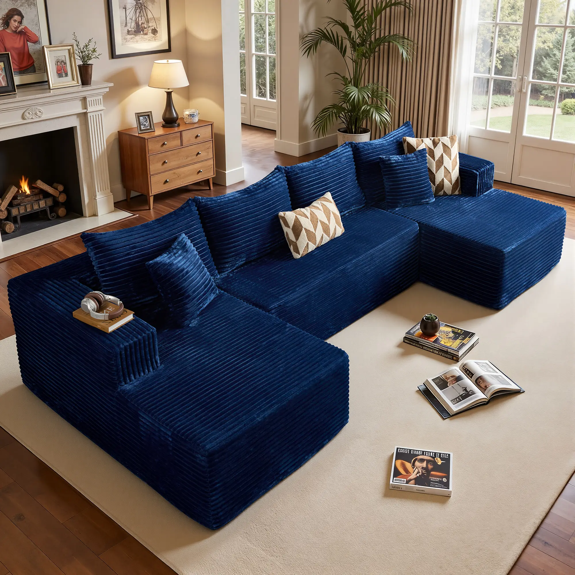 135" Navy U-Shaped, 2*Chaise 2