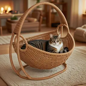 Easy Assembly Cat Hammock with Stand, Indoor Hanging Pet Bed for Cats and Small Pets, Durable Woven Design, Ideal Gift for Cat Owners
