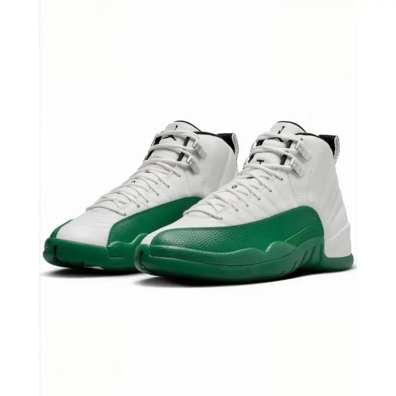 Streetwear basketball kicks that instantly elevate every crisp white forest green neutral daily outfit, sweat-wicking pebbled smooth leather upper adopting solid creamy white leather base with bold forest green contrast toe panels