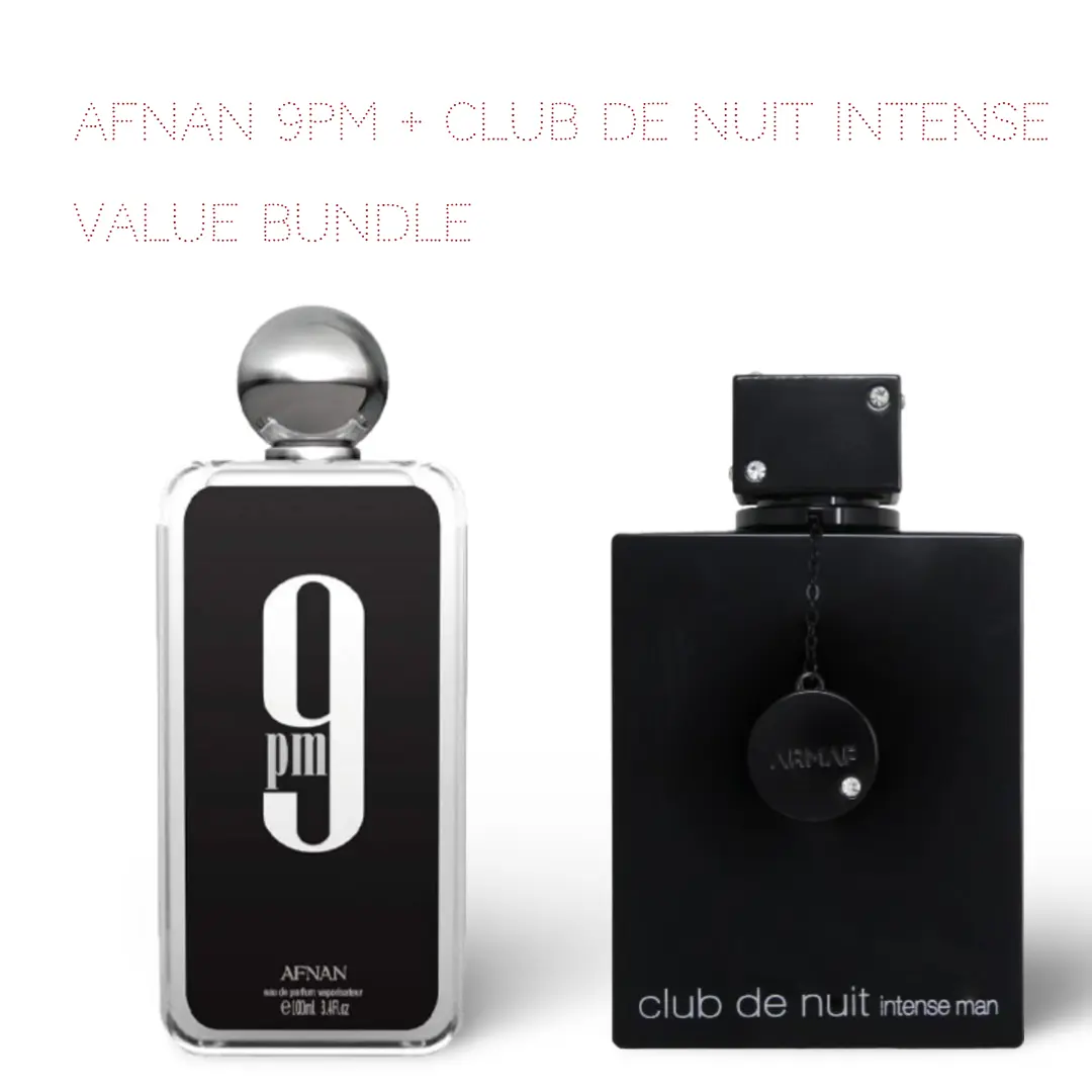 Armaf Club De Nuit Intense + Afnan 9PM 100ml (3.4 Fl oz) Long Lasting Perfume - Value Bundle - Fragrance Gift Bundle, Gourmand Fragrance, Aromatic Citrusy Fragrance