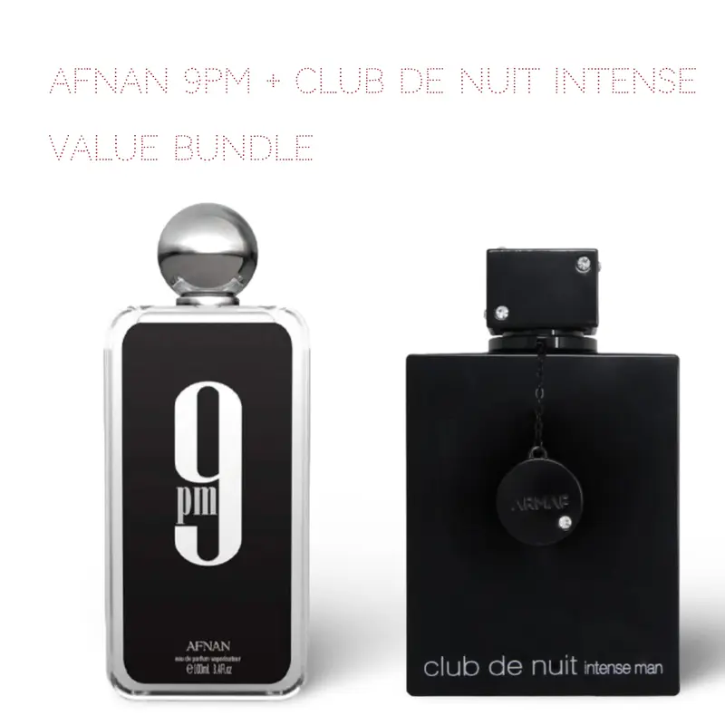 Armaf Club De Nuit Intense + Afnan 9PM 100ml (3.4 Fl oz) Long Lasting Perfume - Value Bundle - Fragrance Gift Bundle, Gourmand Fragrance, Aromatic Citrusy Fragrance