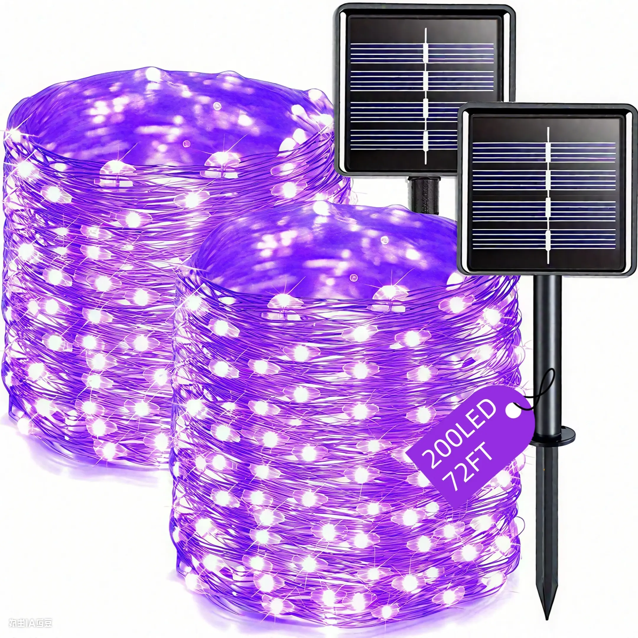 Copper Wire Lights Purple Light 200 Bulbs 2-Pack