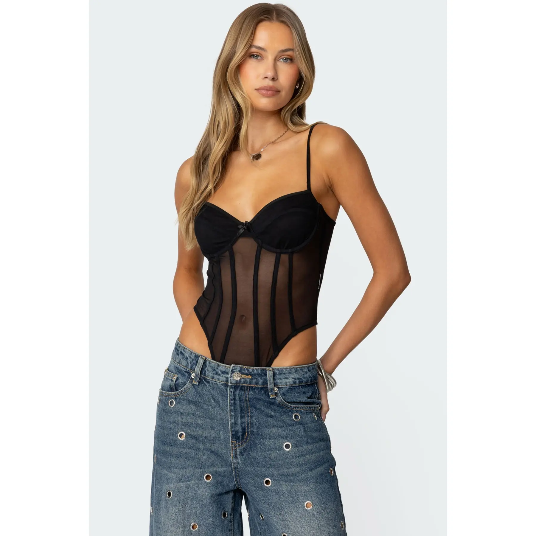 Jenia Sheer Mesh Cupped Bodysuit Jenia Sheer Mesh Cupped Bodysuit