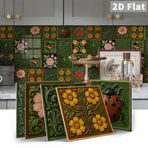 12/24PCS ART Fresh Green Plants & Flowers PE Crystal Tile Stickers Gift Box Waterproof Oil-Proof Home Decor for Kitchen Bathroom Floor & Wall