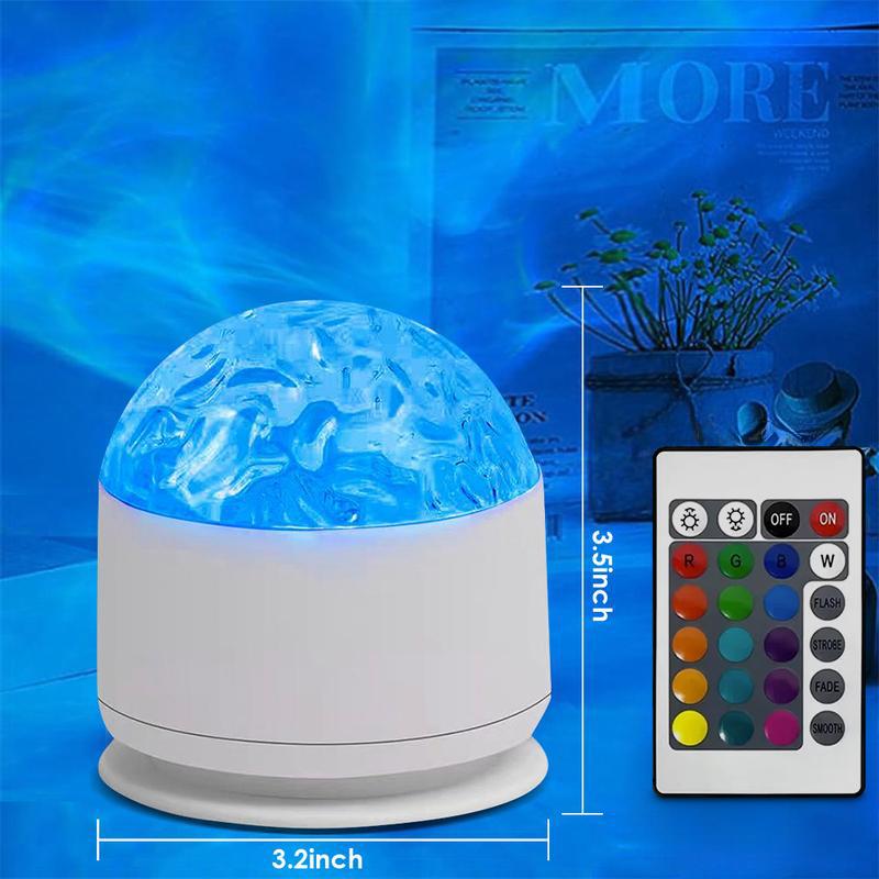 HIRO 16 Color change along with the rhythm of the music，2 Scene - Ocean Wave & 3D Water Ripple Projector Light，Star Projector with Remote Control for Bedroom Decoration, Party,Star Night Light Romantic Mood Lighting Effects Christmas gift Rgb Colorful Led