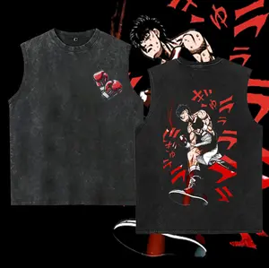 Washable vest Hajime No Ippo Boxing Anime  – Vintage Washed Graphic , Knockout Fighter Punch Design, Unisex Streetwear Gift for Anime & Boxing Fans USA 90s clothing men wash Cotton Menswear Top Classic Crewneck Prints