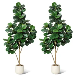 2 Pack 6FT Faux Ficus Lyrata Tree, White Planter with 108 Leaves, Lifelike Indoor Floor Plant for Home Office & Housewarming, Decor, Gift, Minimalist, Fig