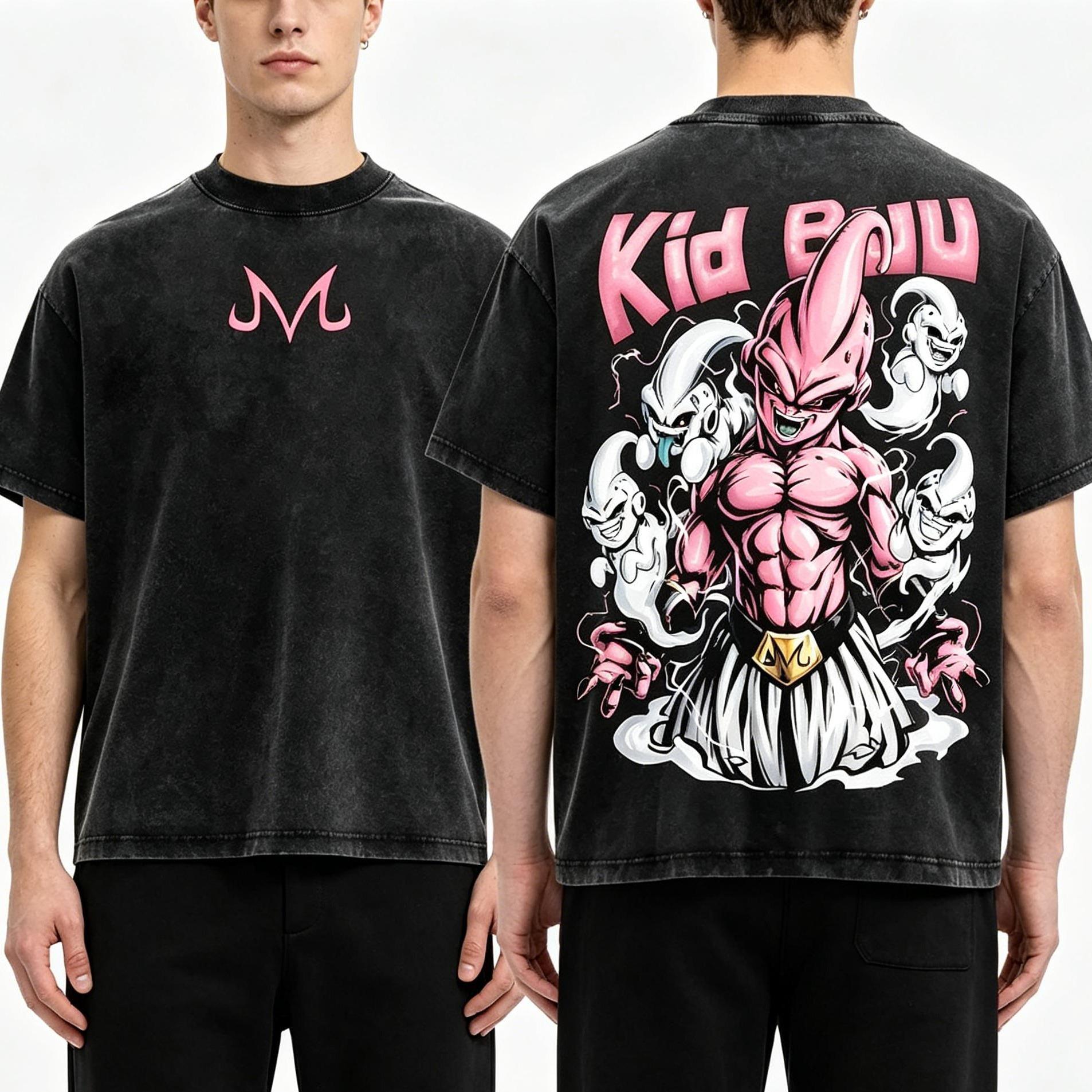 Kid Buu Vintage Washed T-Shirt, Dragon Ball Z Pink Villain Graphic Tee, Oversized Retro Streetwear, Soft Cotton Unisex Casual Top, Classic Anime Manga Fashion, Ideal Gift for DBZ Fans & Collectors