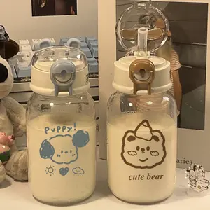 Cute Water Bottle Rabbit Ear & Dog Design, Portable Household Straw Cup, Large Capacity Water Cap for Adults& Children